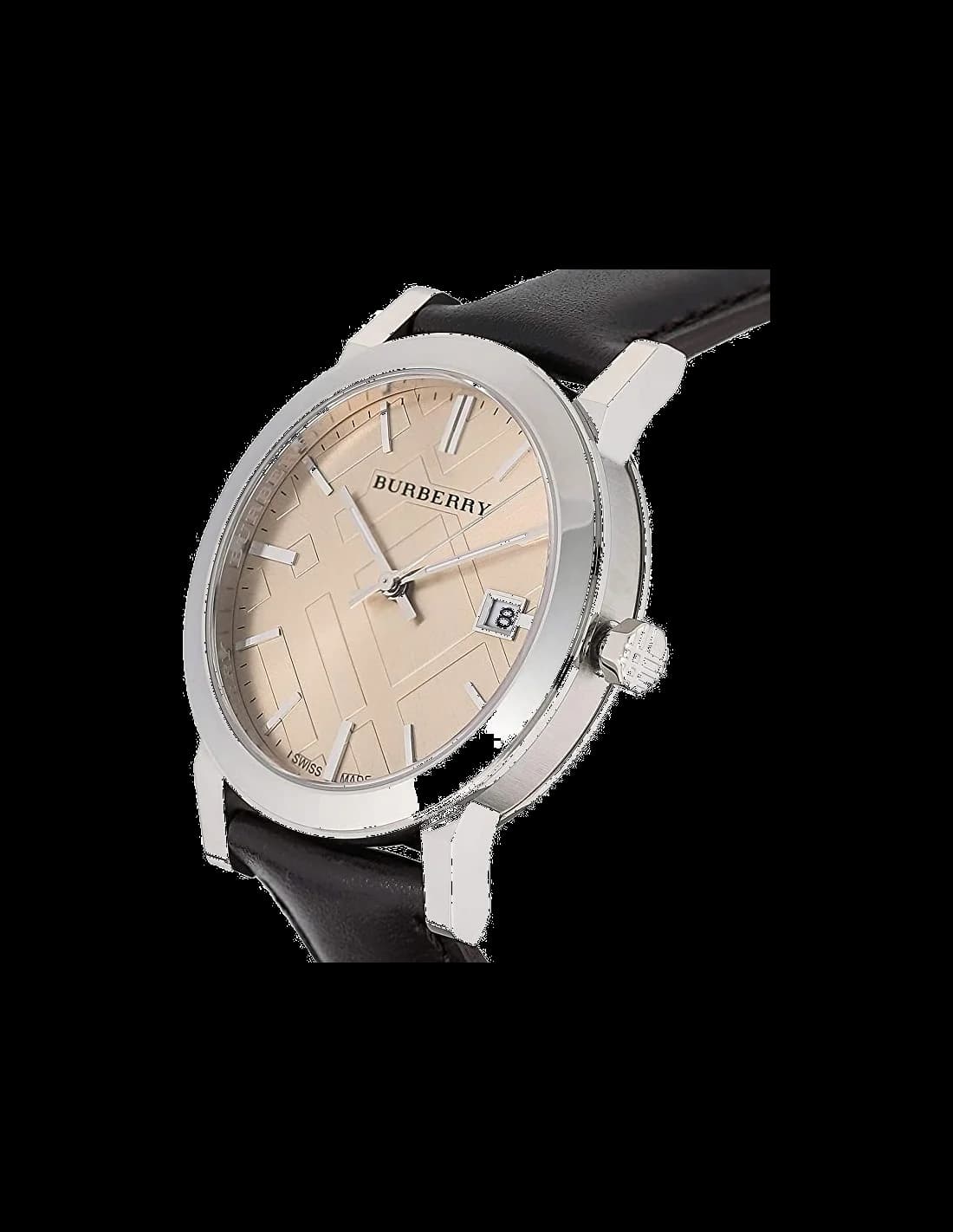 Montre Burberry BU9011 Bracelet Cuir Marron et Cadran à Motifs Gravés vue 2