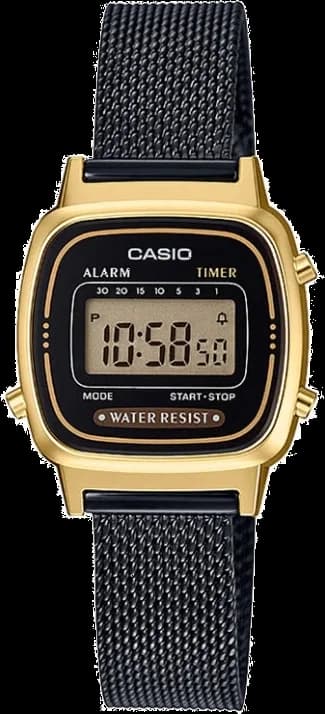 Montre Casio LA670WEMB-1EF Maille Milanaise Noire Affichage Digital