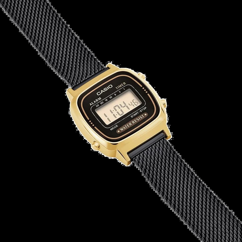 Montre Casio LA670WEMB-1EF Maille Milanaise Noire Affichage Digital vue 3