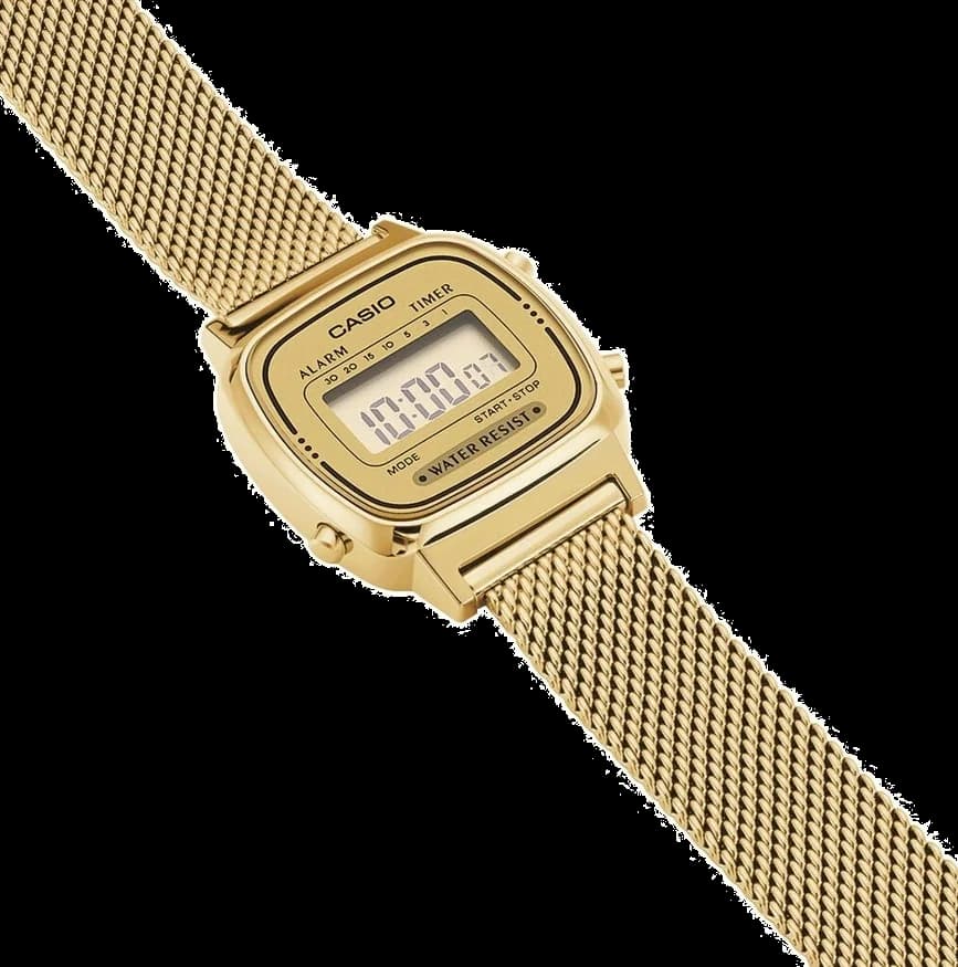 Montre Femme Casio LA670WEMY-9EF à affichage digital et maille milanaise dorée vue 2