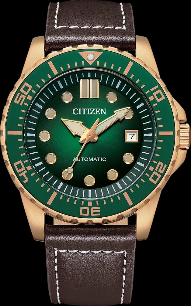Montre Citizen NJ0173-18X Automatique Cadran Vert et Cuir Marron