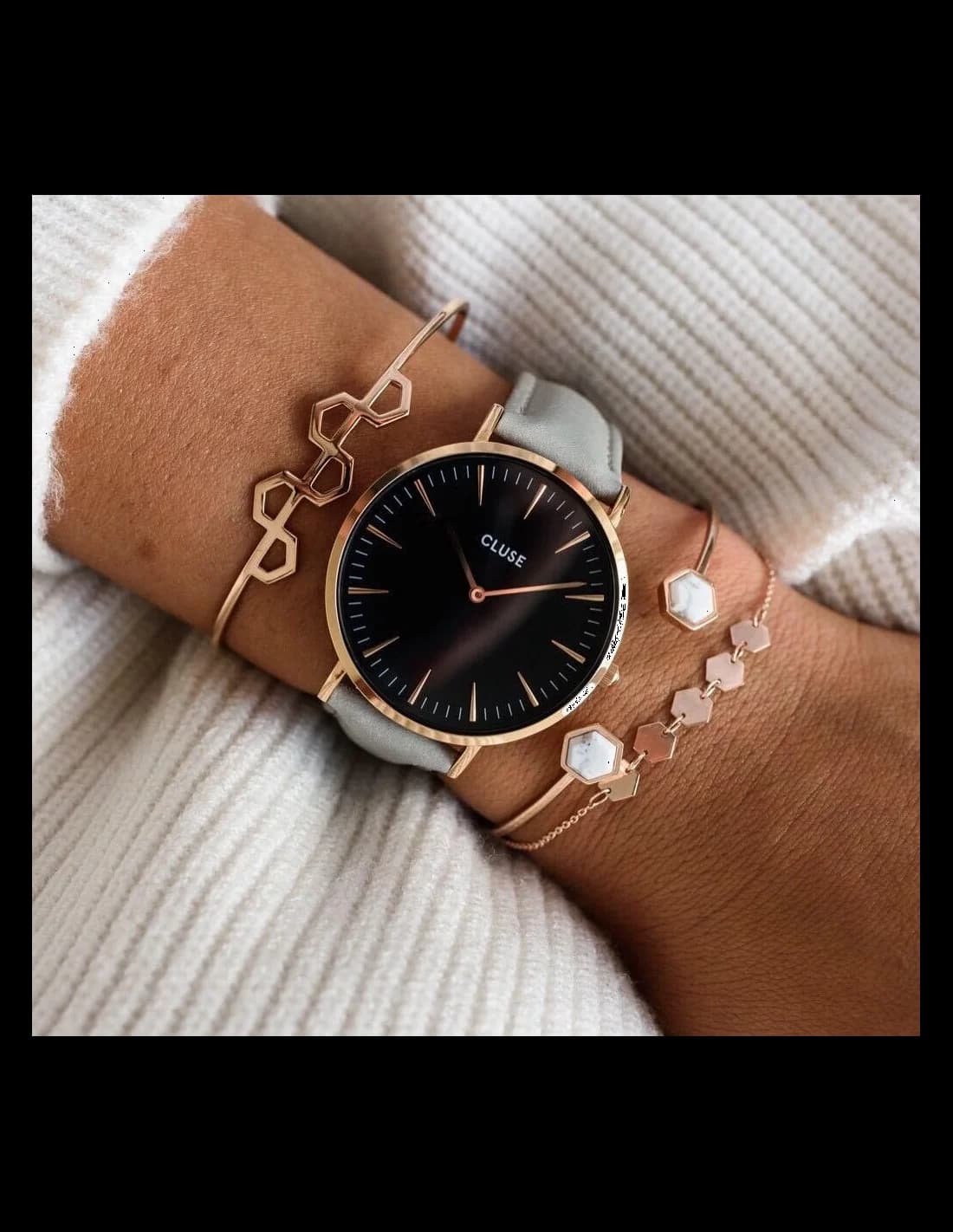 Montre Femme Cluse La Bohème CL18018 bracelet en cuir gris vue 3