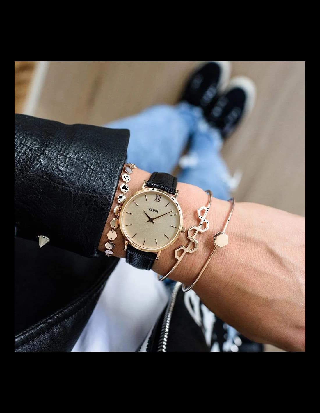 Montre Femme Cluse Minuit CL30051 Noir cadran or rose vue 3