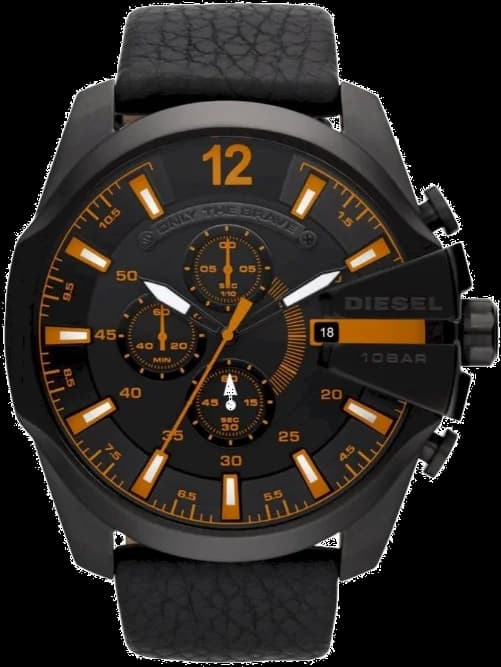 Montre Diesel DZ4291 Cadran Noir et Orange avec Bracelet en Cuir