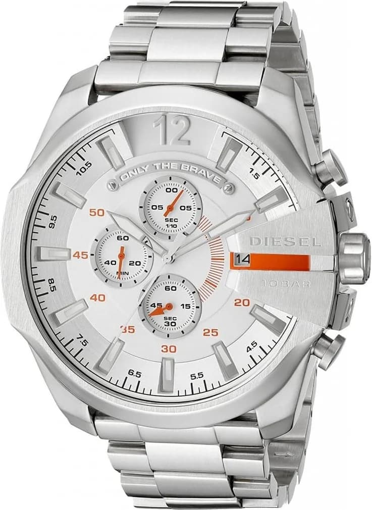 Montre Diesel DZ4328 en acier argenté avec détails oranges