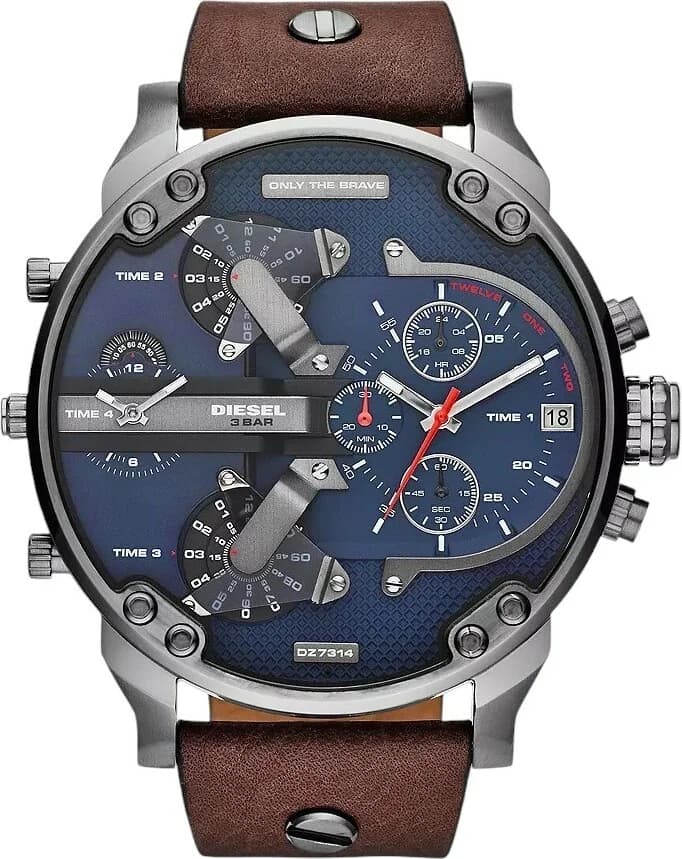 Montre Diesel Mr Daddy 2.0 DZ7314 cuir marron cadran bleu multi-fonctions