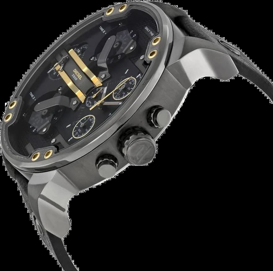 Montre Diesel Mr Daddy 2.0 cuir noir DZ7348 design biker vue 2