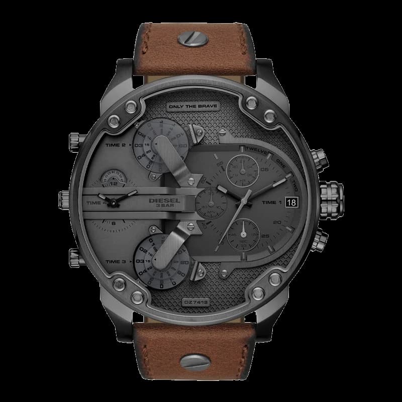 Montre Diesel DZ7413 Mr Daddy 2.0 bracelet cuir marron cadran noir chronographe