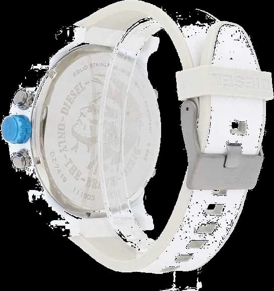 Montre Diesel Daddy 2.0 DZ7419 chronographe XXL bracelet silicone blanc vue 3