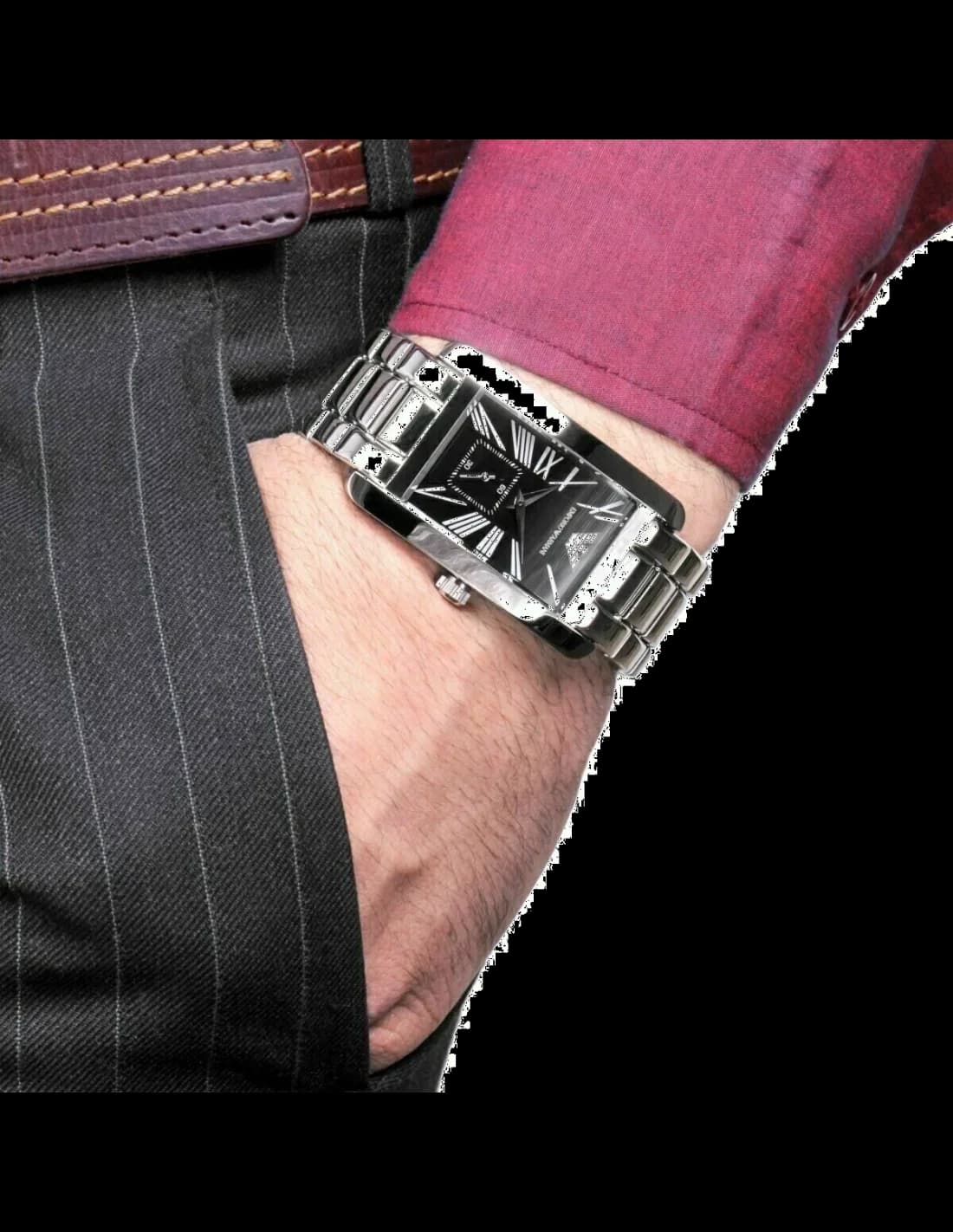 Montre Emporio Armani AR0156 Rectangulaire Acier Cadran Noir vue 2