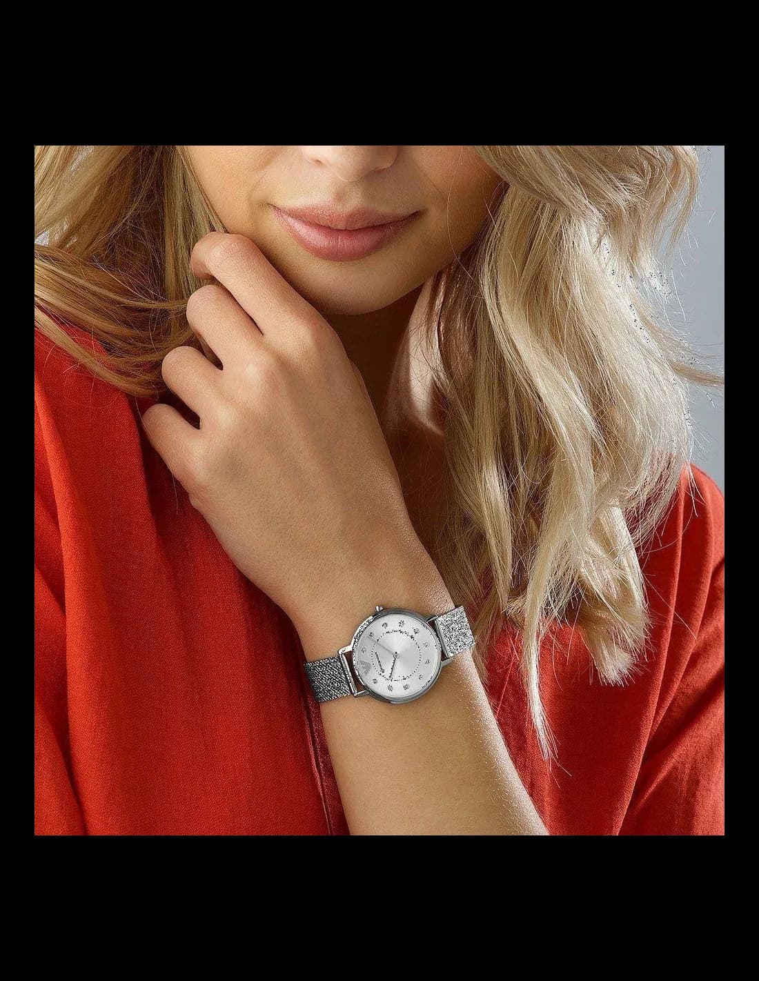 Montre Emporio Armani AR11128 Bracelet Maille Milanaise Argentée vue 3