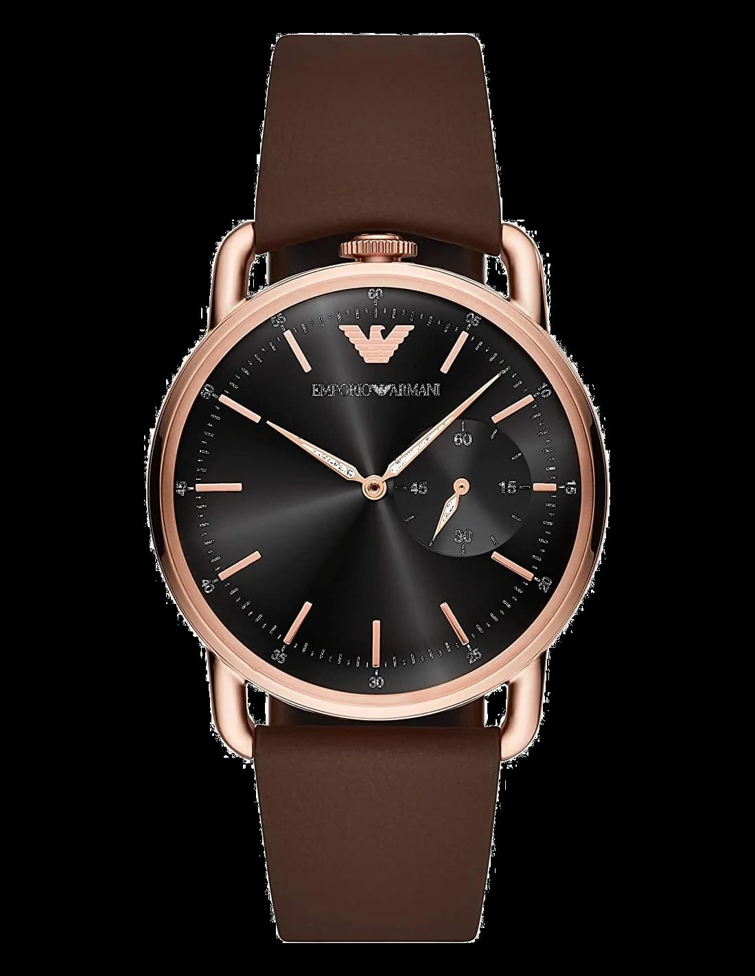 Montre Homme Emporio Armani Aviator AR11337 Cadran noir or rose bracelet marron