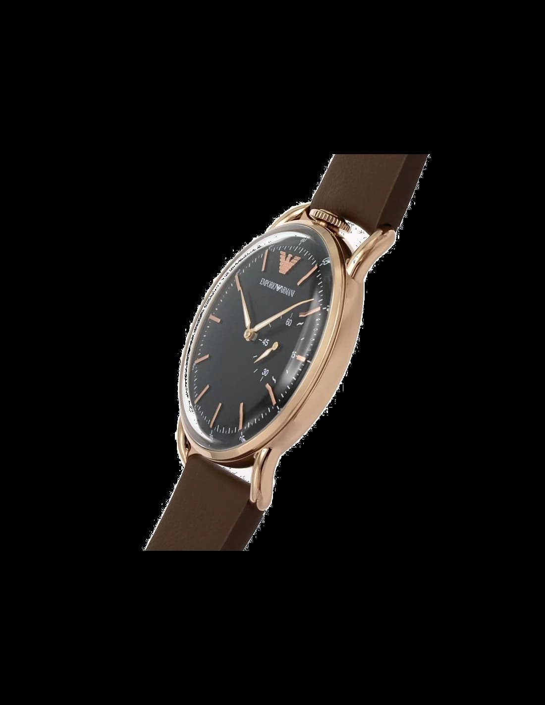 Montre Homme Emporio Armani Aviator AR11337 Cadran noir or rose bracelet marron vue 3