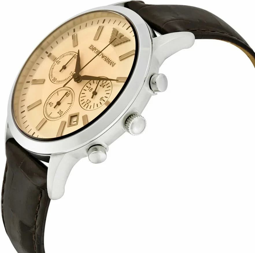 Montre Emporio Armani AR2433 en Acier Argenté et Cuir Marron vue 2