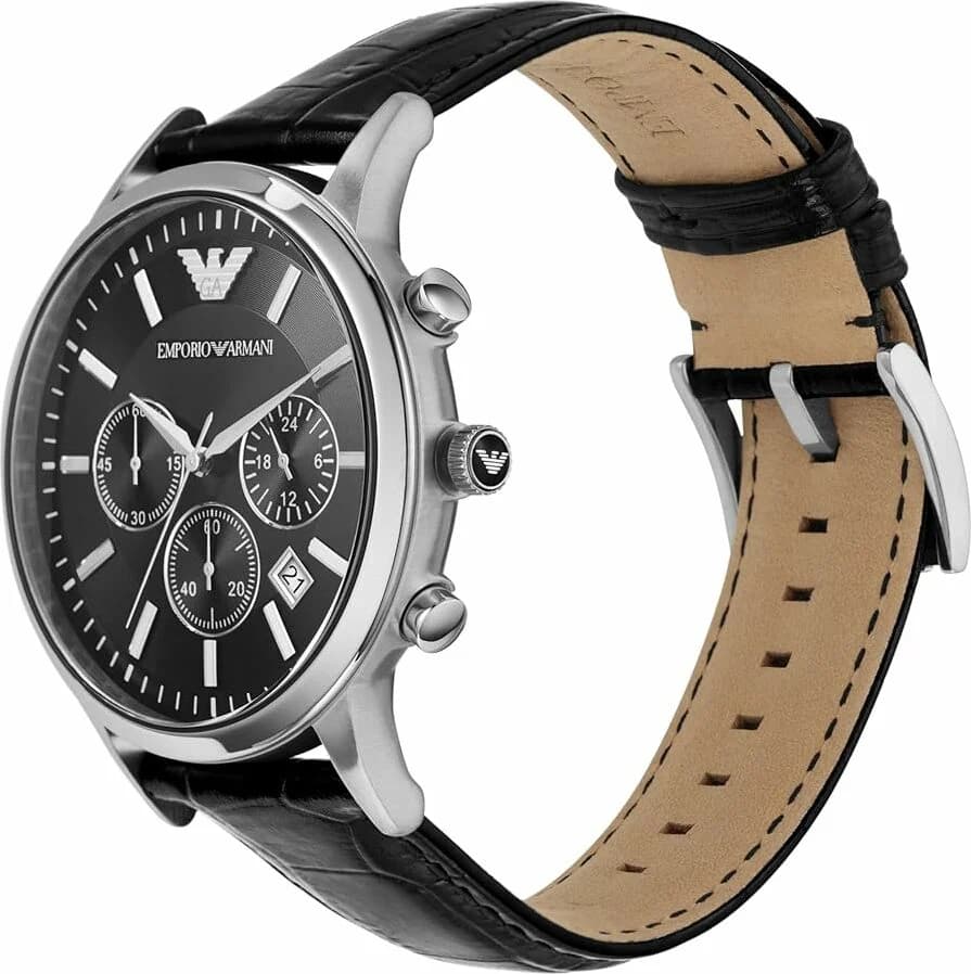 Montre Homme Emporio Armani AR2447 Bracelet Cuir Noir et Chronographe vue 2
