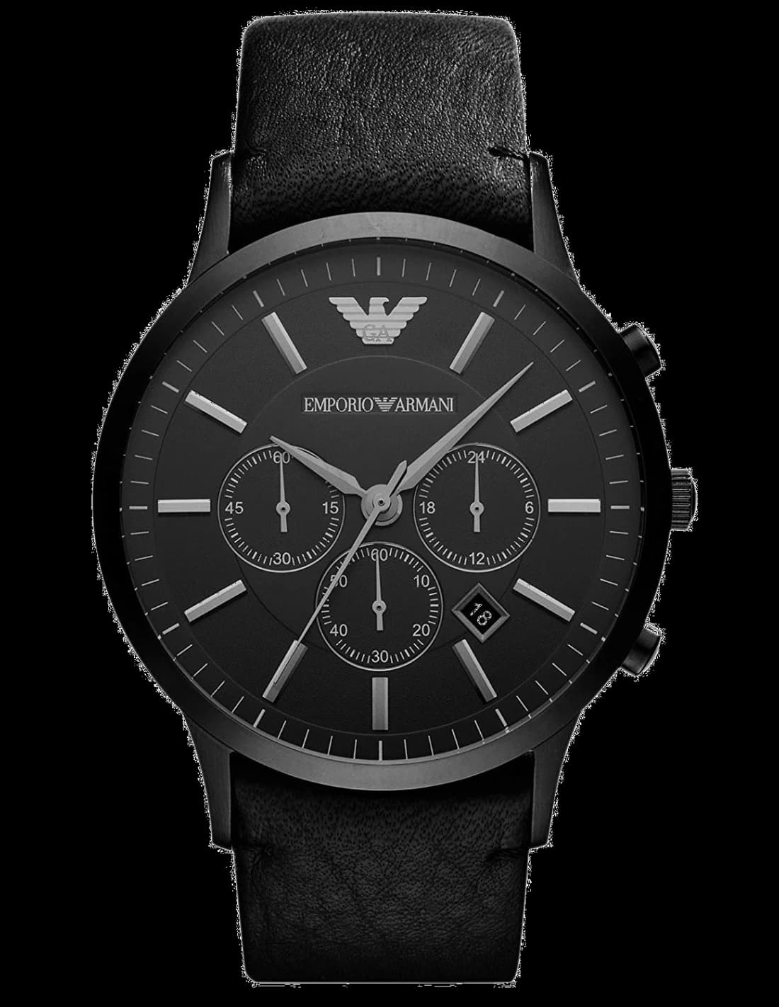 Montre Emporio Armani AR2461 Chronomètre à Bracelet en Cuir Noir