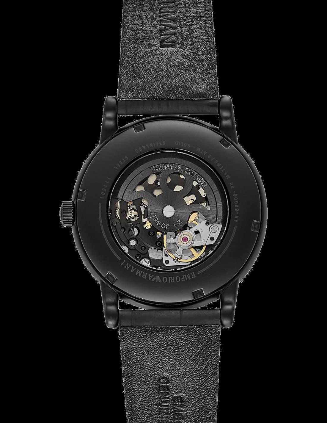 Montre Emporio Armani Meccanico AR60008 Bracelet cuir noir vue 2