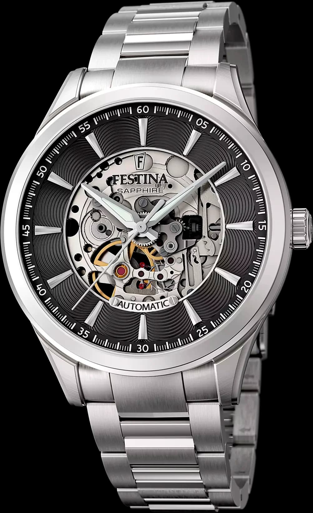 Montre Homme Festina Skeleton Automatic F20536/4 bracelet acier argenté