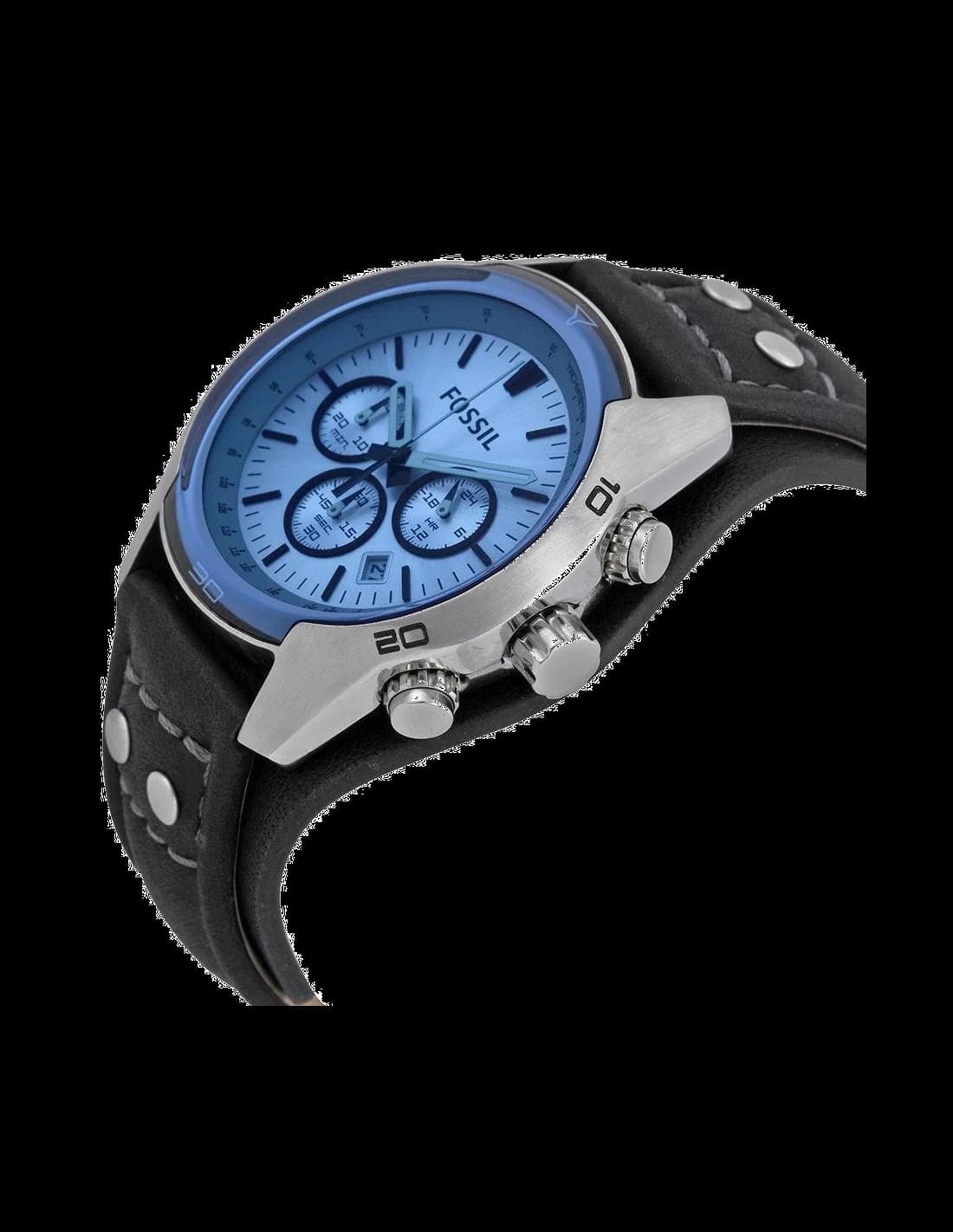 Montre chronomètre Fossil CH2564 Coachman bracelet de force en cuir cadran bleu vue 2