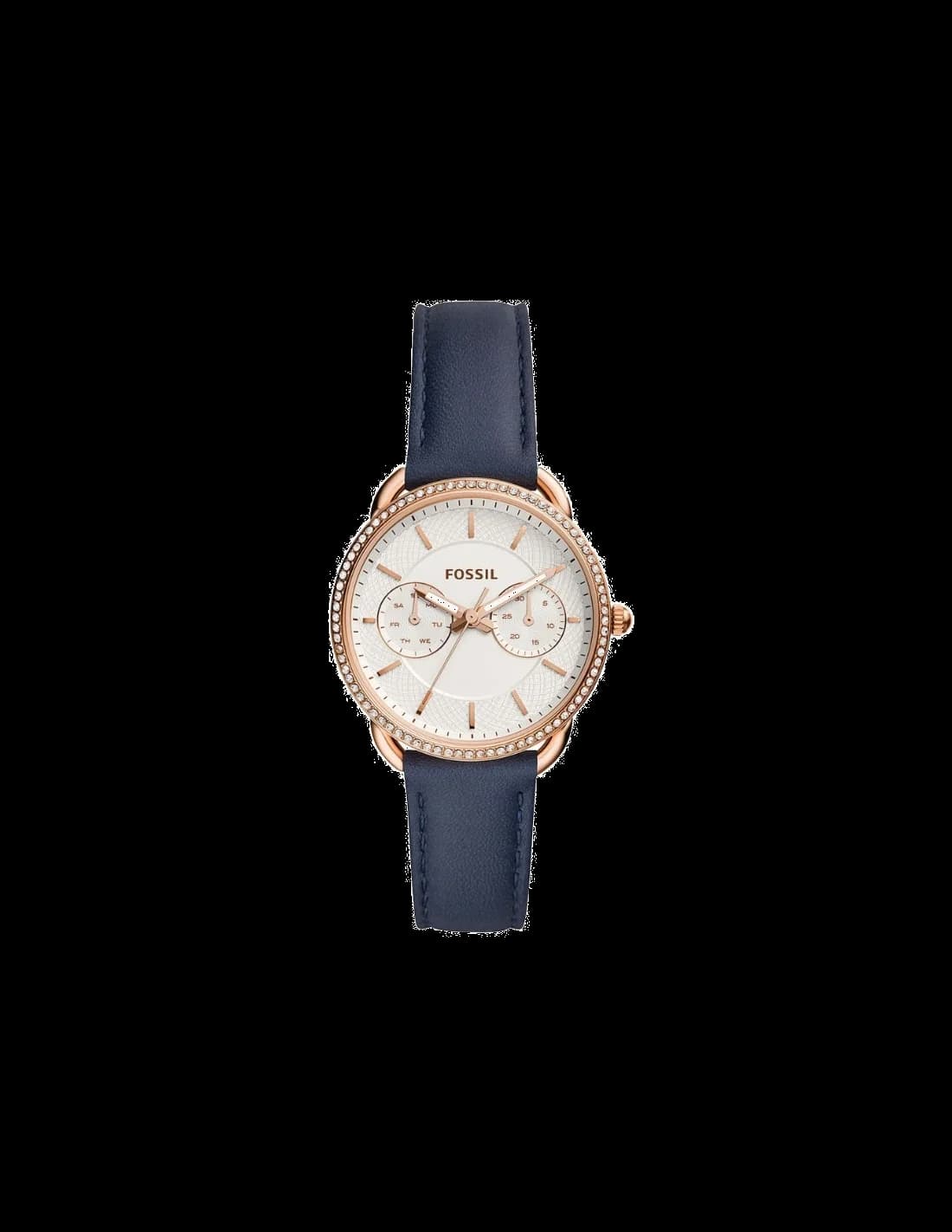 Montre Fossil ES4394 Cadran Or Rose et Bracelet en Cuir Bleu