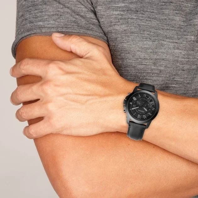 Montre Fossil FS5132 Chronographe Gant bracelet en cuir noir vue 3