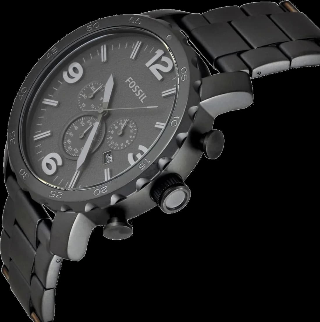 Montre Fossil JR1401 Nate Chronographe en Acier Noir IP 50 mm vue 3