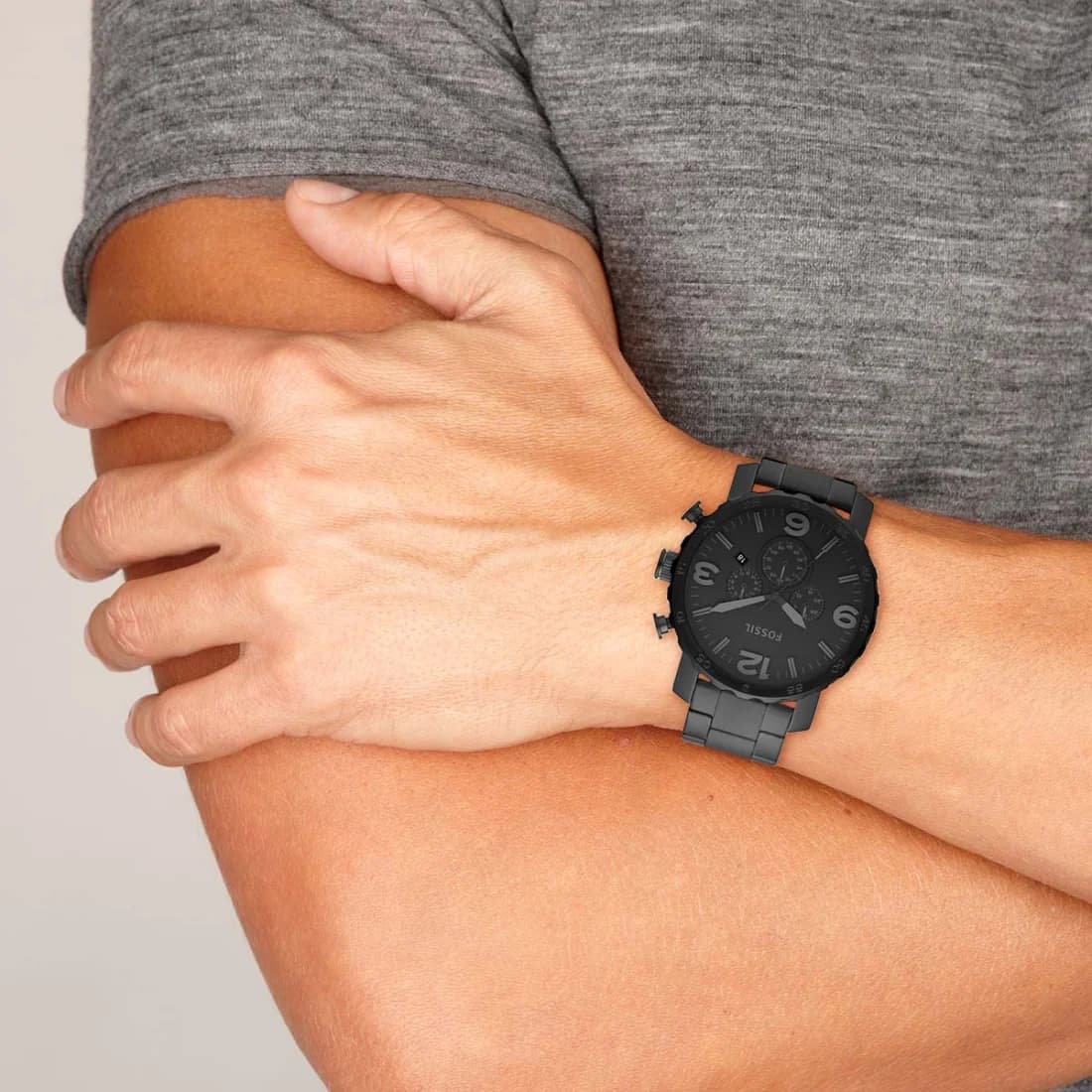 Montre Fossil JR1401 Nate Chronographe en Acier Noir IP 50 mm vue 4