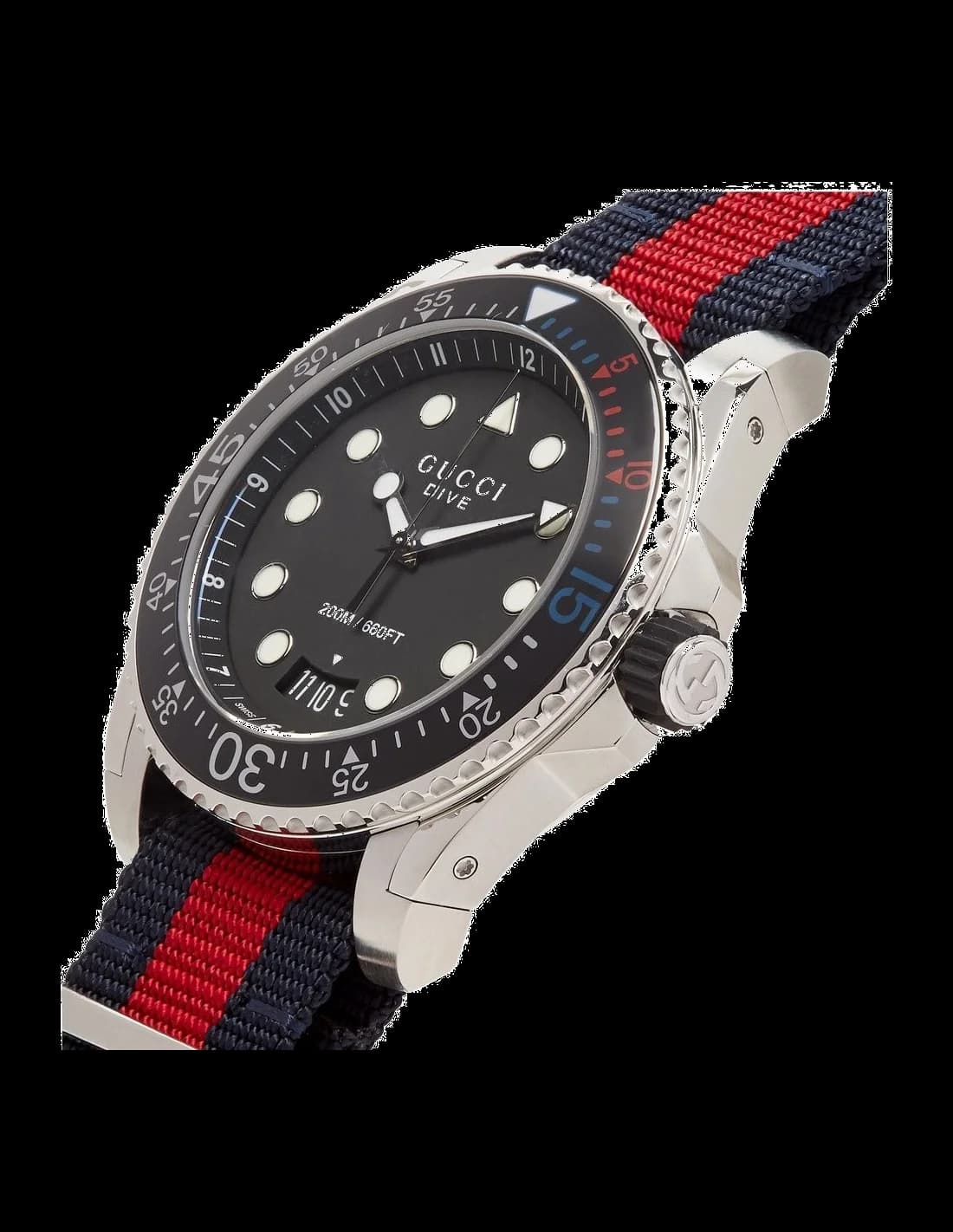 Montre Homme Gucci YA136210 Dive Acier et Nylon Bleu Rouge vue 2