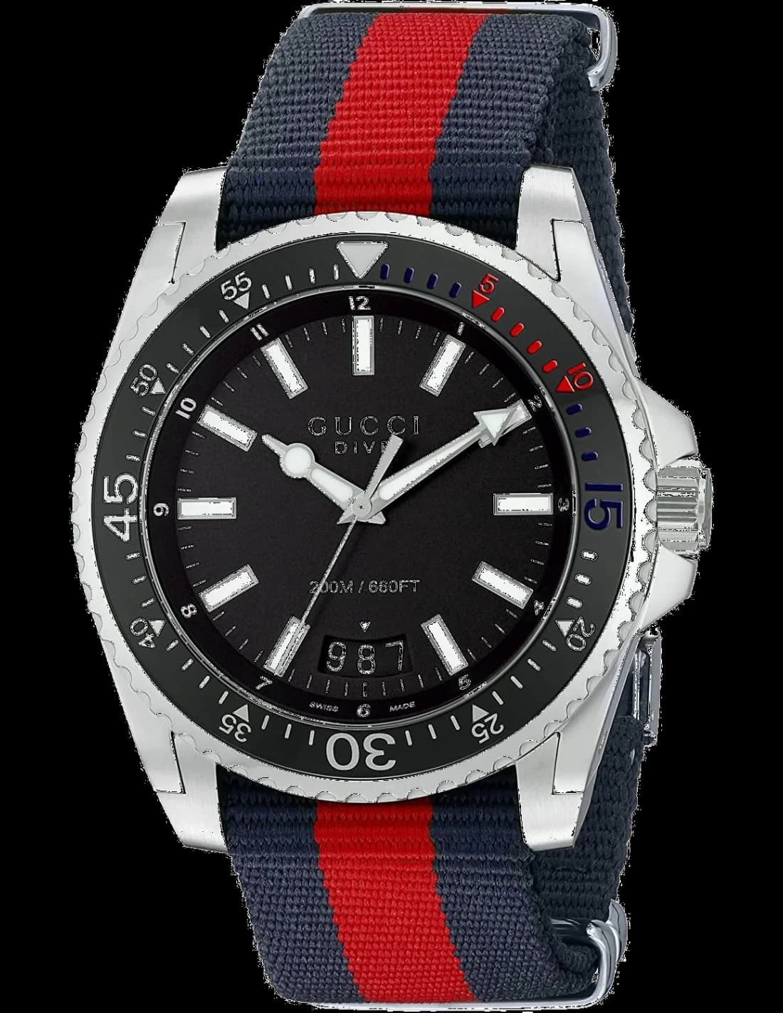 Montre Homme Gucci YA136210 Dive Acier et Nylon Bleu Rouge
