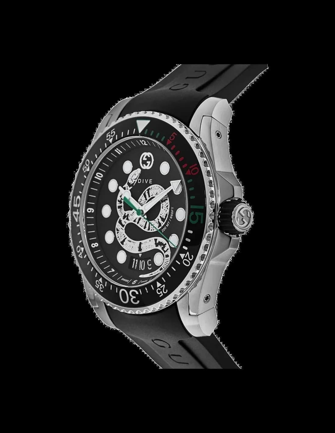 Montre Homme Gucci Dive YA136217 Bracelet en caoutchouc noir vue 2