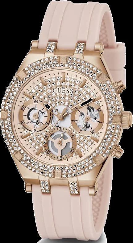 Montre Femme Guess Heiress GW0407L3 bracelet silicone rose boitier orné de strass