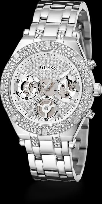 Montre Femme Guess Heiress GW0440L1 bracelet acier argent boitier argent orné de strass vue 2