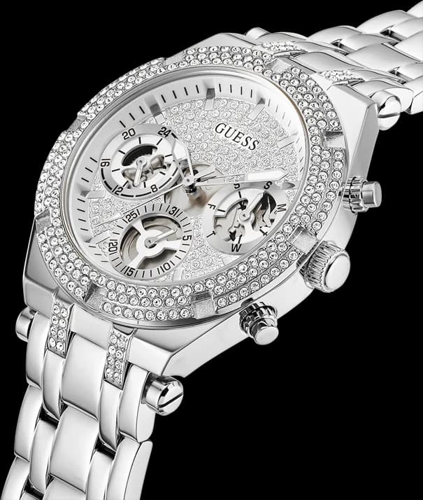 Montre Femme Guess Heiress GW0440L1 bracelet acier argent boitier argent orné de strass vue 3