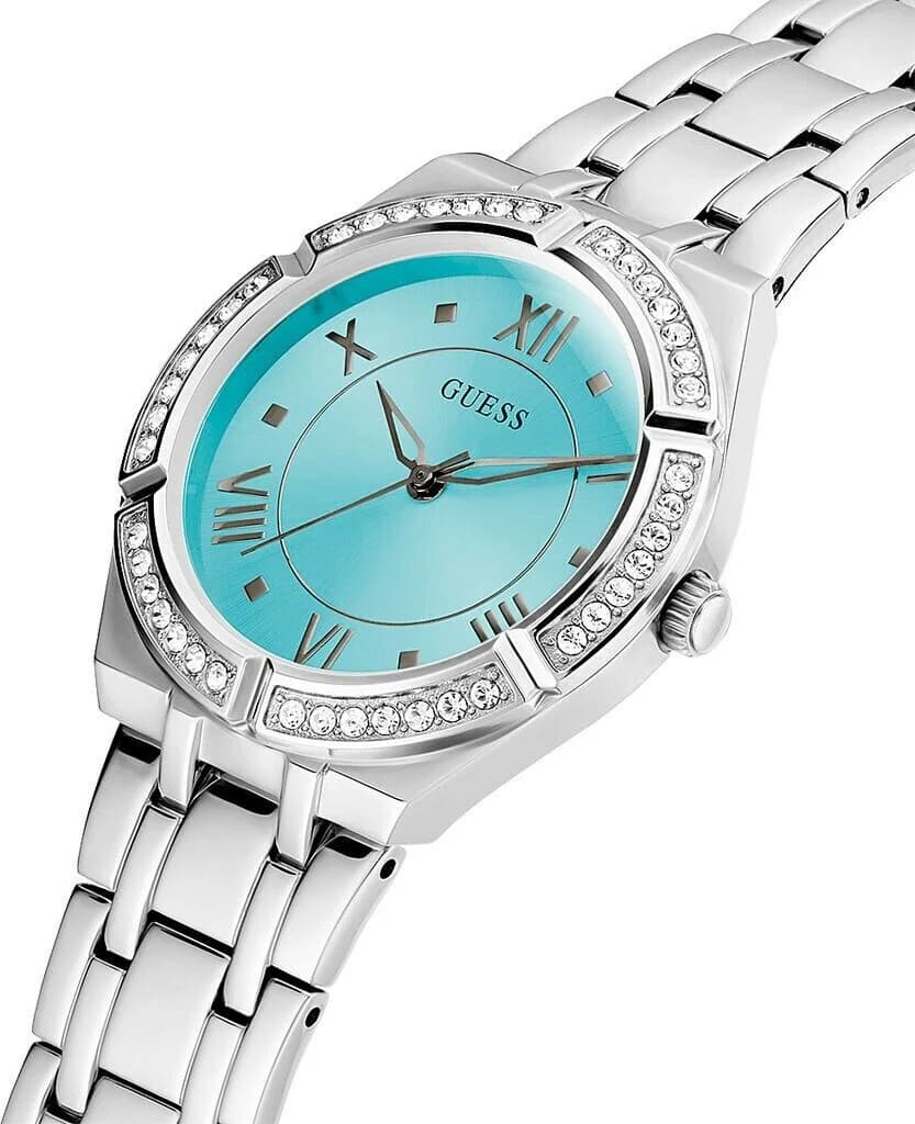 Montre Femme Guess Cosmo GW0033L7 bracelet acier argenté cadran turquoise vue 2