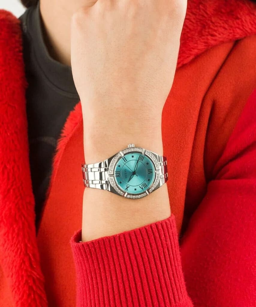 Montre Femme Guess Cosmo GW0033L7 bracelet acier argenté cadran turquoise vue 5