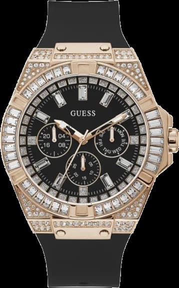 Montre Guess GW0208G4 Boîtier Or Rose et Bracelet Silicone Noir