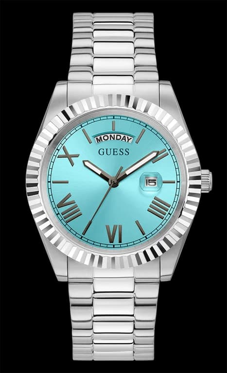 Montre Homme Guess Connoisseur GW0265G11 bracelet acier argent cadran turquoise