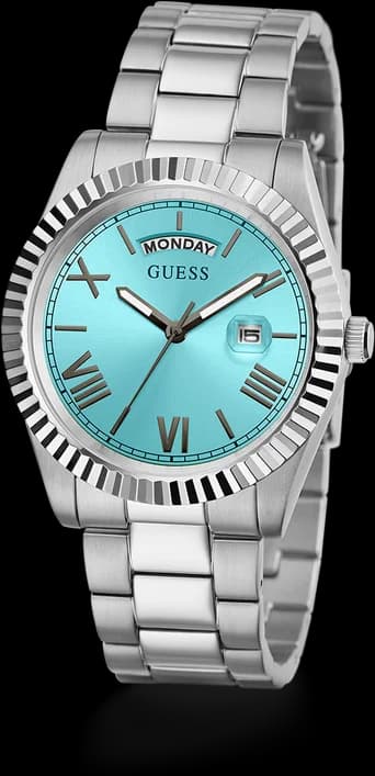 Montre Homme Guess Connoisseur GW0265G11 bracelet acier argent cadran turquoise vue 2