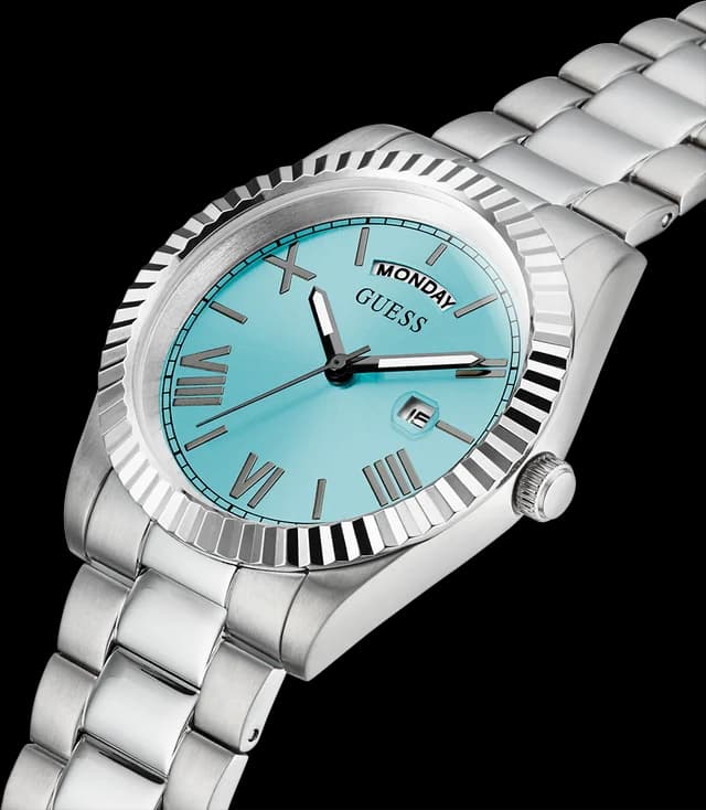 Montre Homme Guess Connoisseur GW0265G11 bracelet acier argent cadran turquoise vue 3