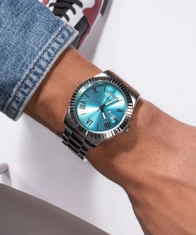 Montre Homme Guess Connoisseur GW0265G11 bracelet acier argent cadran turquoise vue 6