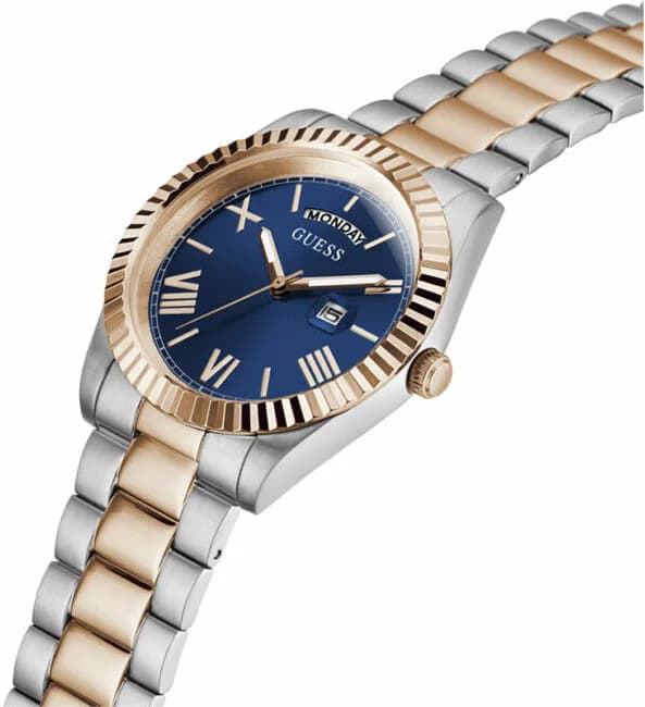 Montre Homme Guess Connoisseur GW0265G12 bracelet acier bicolore cadran bleu vue 2