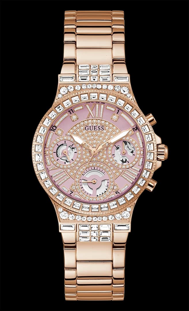 Montre Femme Guess GW0320L6 bracelet acier or rose boitier orné de cristaux