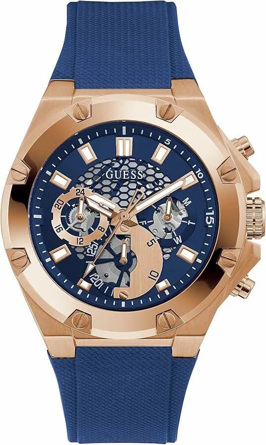 Montre Homme Guess GW0334G3 Bracelet Silicone Bleu et Boîtier Or Rose