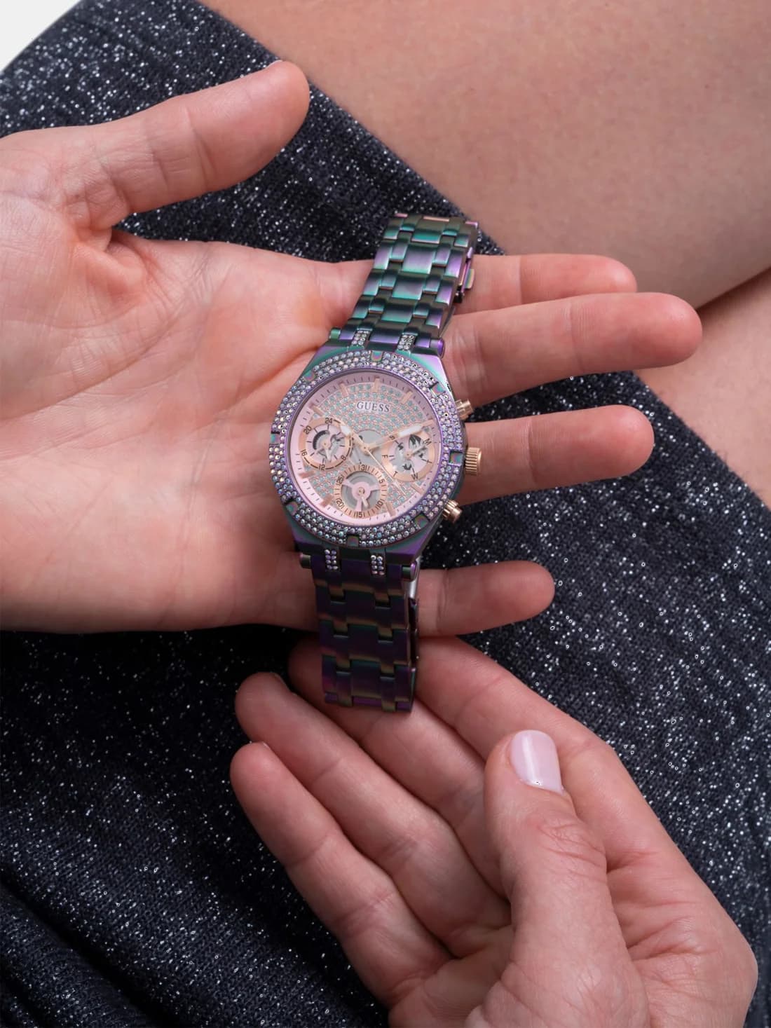 Montre Guess GW0440L3 Heiress Rainbow bracelet acier violet multicolore vue 5