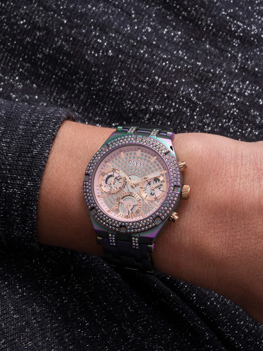 Montre Guess GW0440L3 Heiress Rainbow bracelet acier violet multicolore vue 6