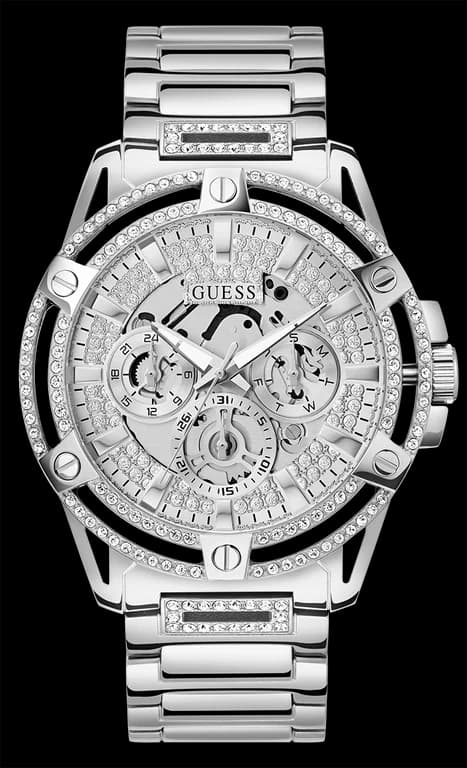 Montre Homme Guess King GW0497G1 bracelet acier argent boitier orné de strass