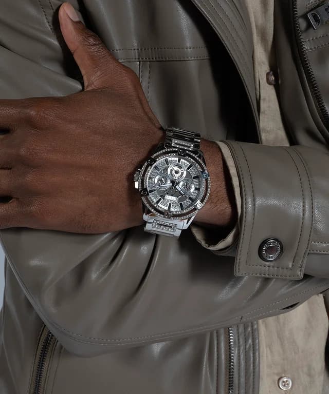 Montre Homme Guess King GW0497G1 bracelet acier argent boitier orné de strass vue 5