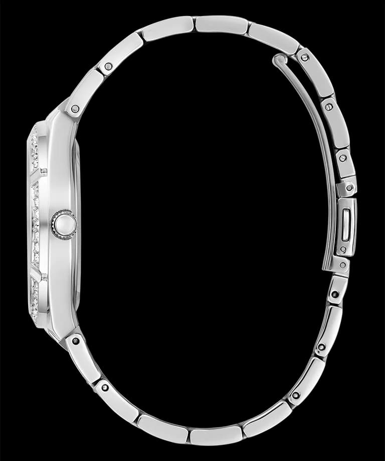 Montre Femme Guess Allara GW0604L1 bracelet acier argenté cadran squelette cristaux multifonctions vue 3