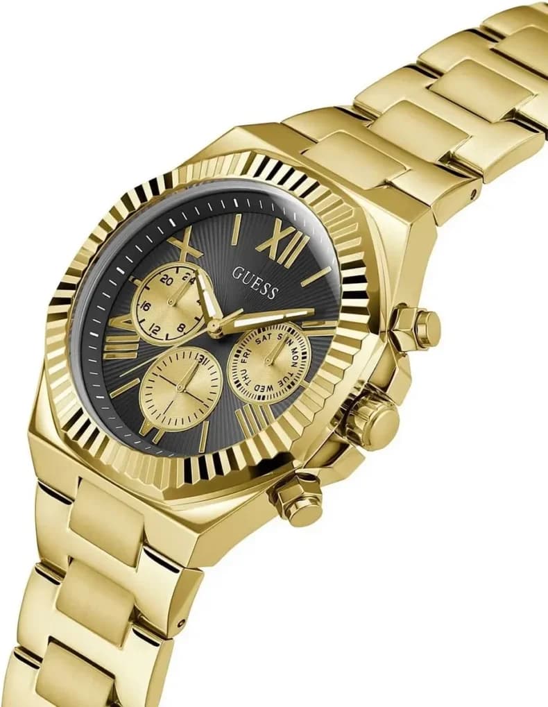 Montre Guess GW0703G5 Equity Acier Doré et Cadran Noir Multifonctions vue 2