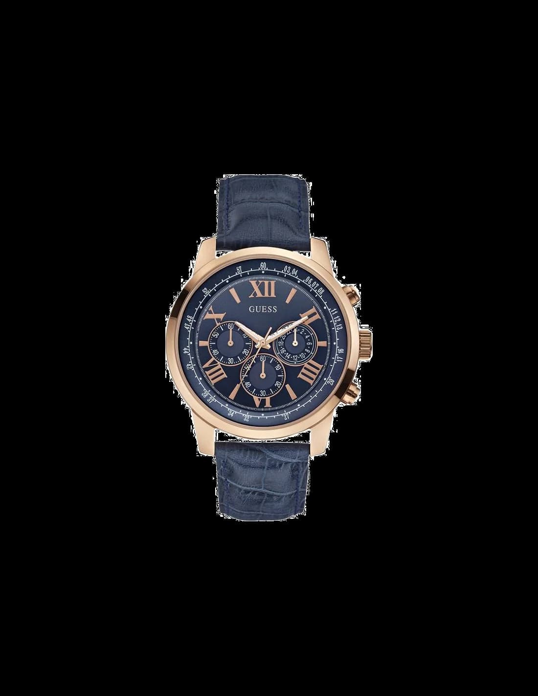 Montre Guess Horizon W0380G5 en Cuir Bleu et Acier Or Rose